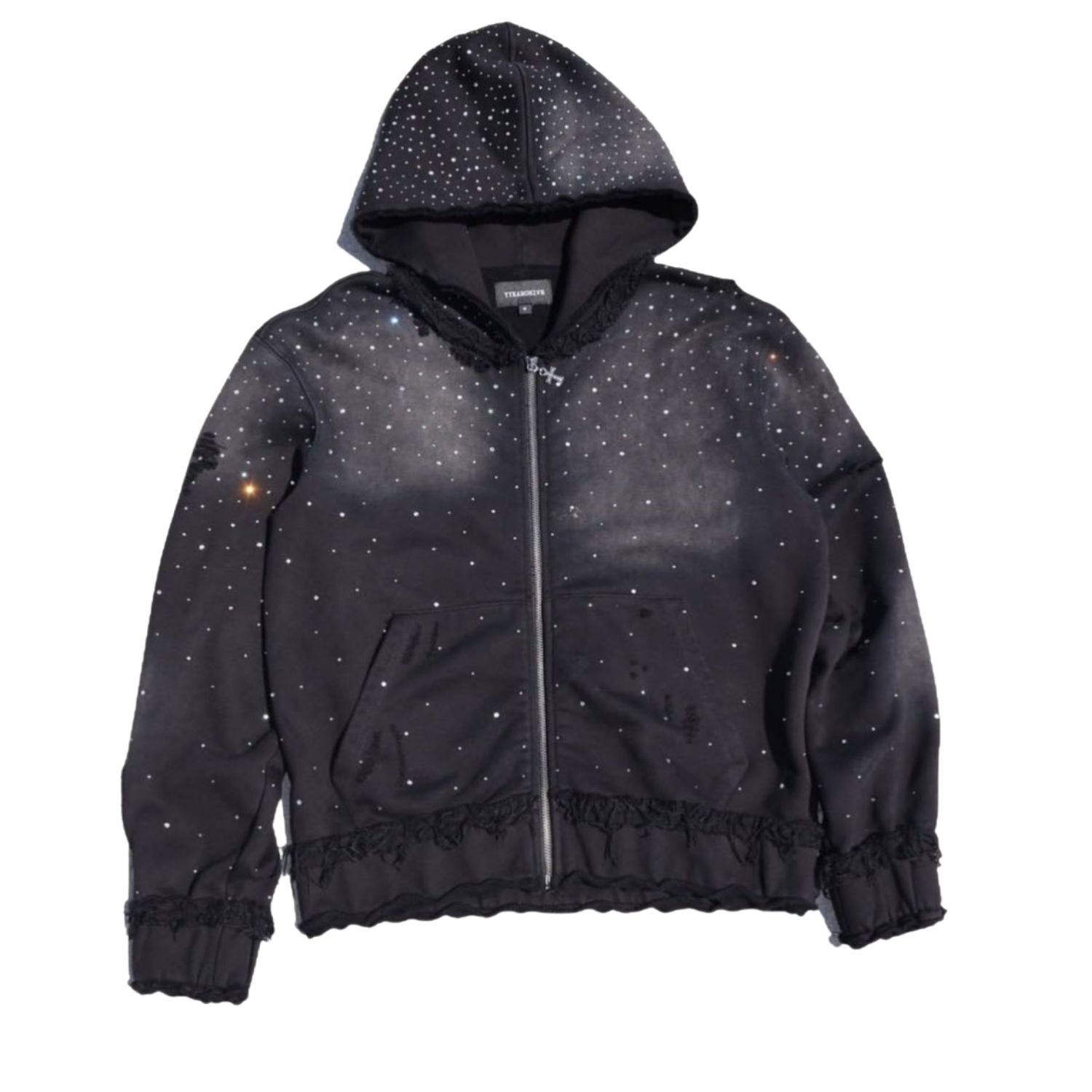Plain Rhime stone Zip Up Hoodie