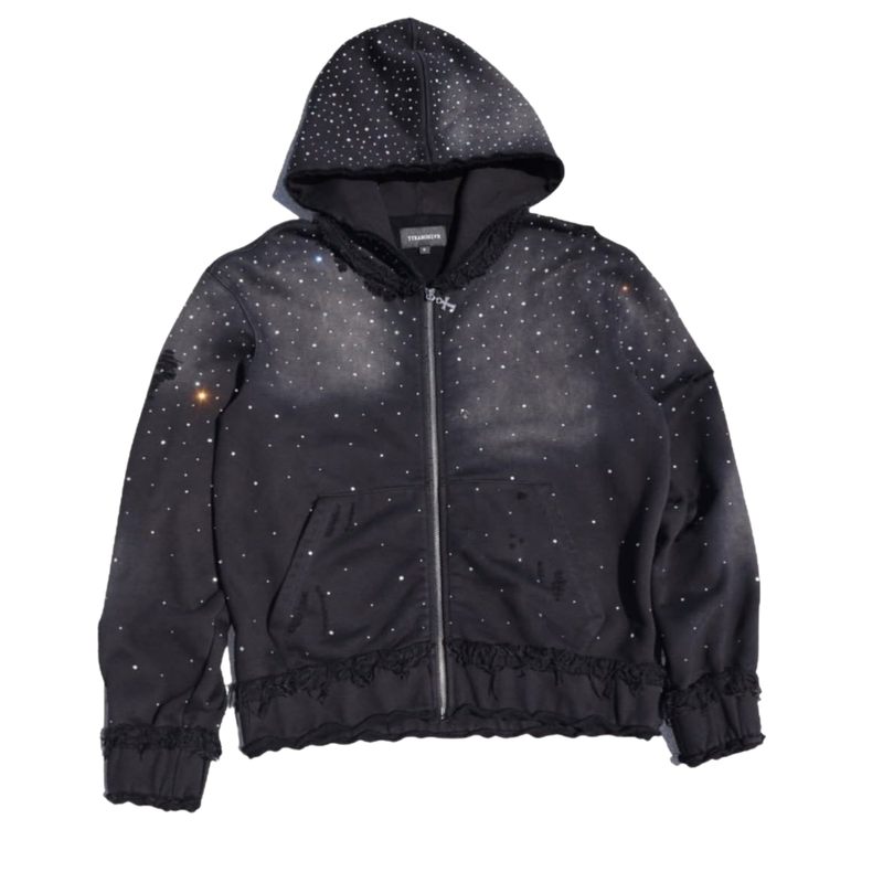 Plain Rhime stone Zip Up Hoodie