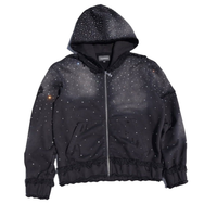 Plain Rhime stone Zip Up Hoodie