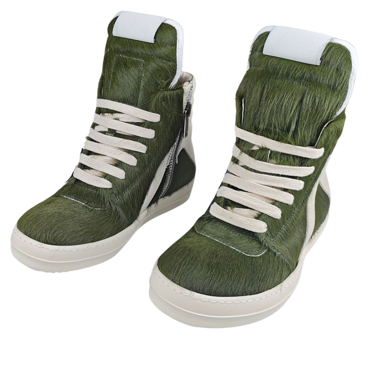 Rick Owens Geobaskets Green Fur Sneaker