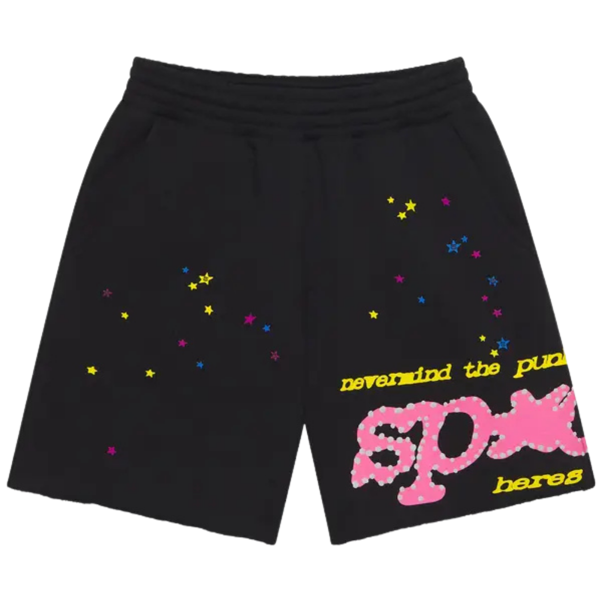 Sp5der Punk Graphic Shorts in black